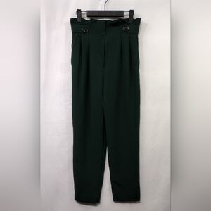 NWT H&M High Waist Paper Bag Pants Womens 4 Green Boho Retro 90s Y2K Casual